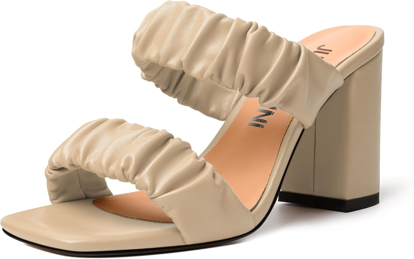 JUSTDANNI Womens Party Stylish Slip On Matte Fashion Square Toe Block High Heel Heeled Sandals 3.3 I | Amazon (US)