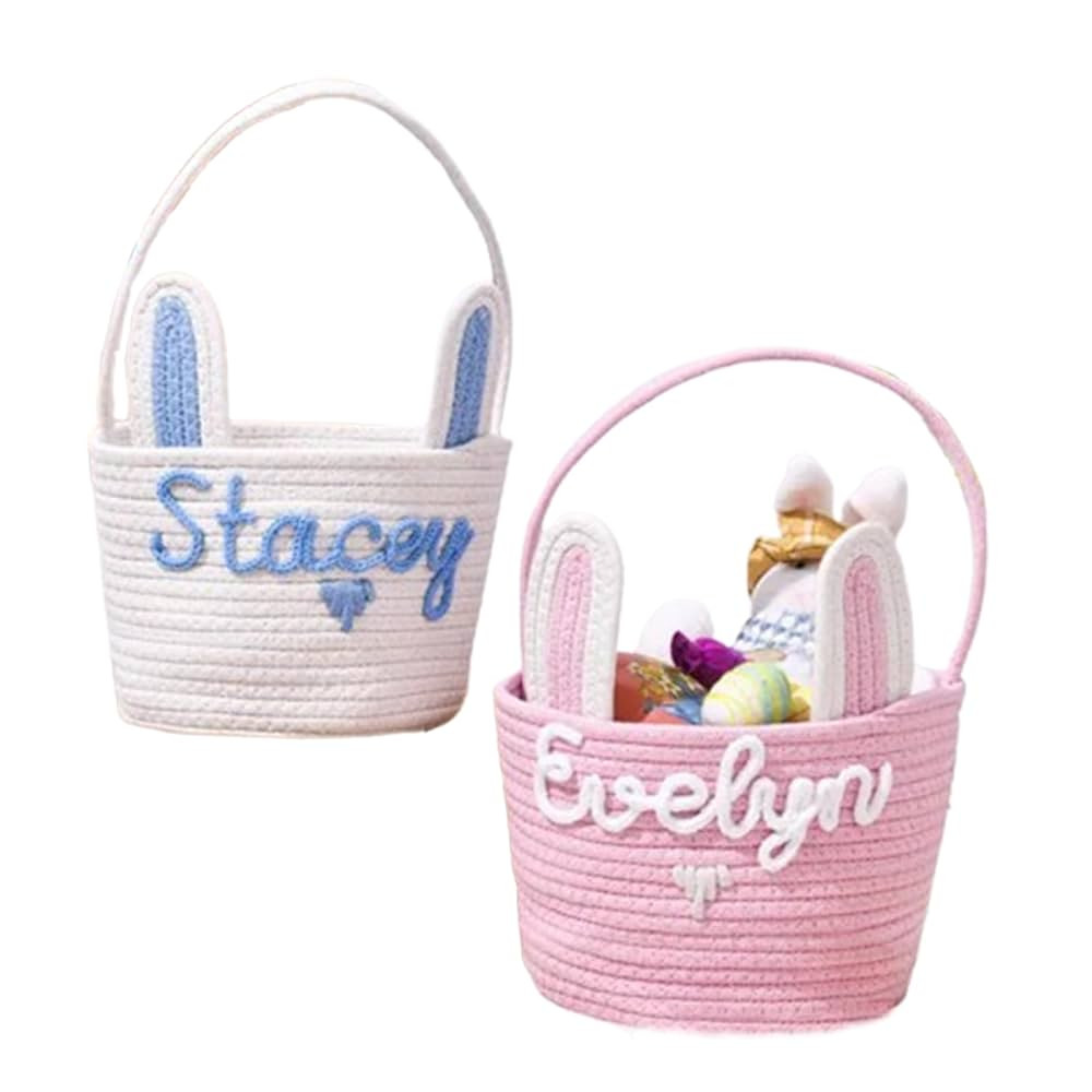 Personalized Easter Woven Basket Custom Baby Cotton Basket with Bunny Ears Easter Gift Basket for... | Amazon (US)