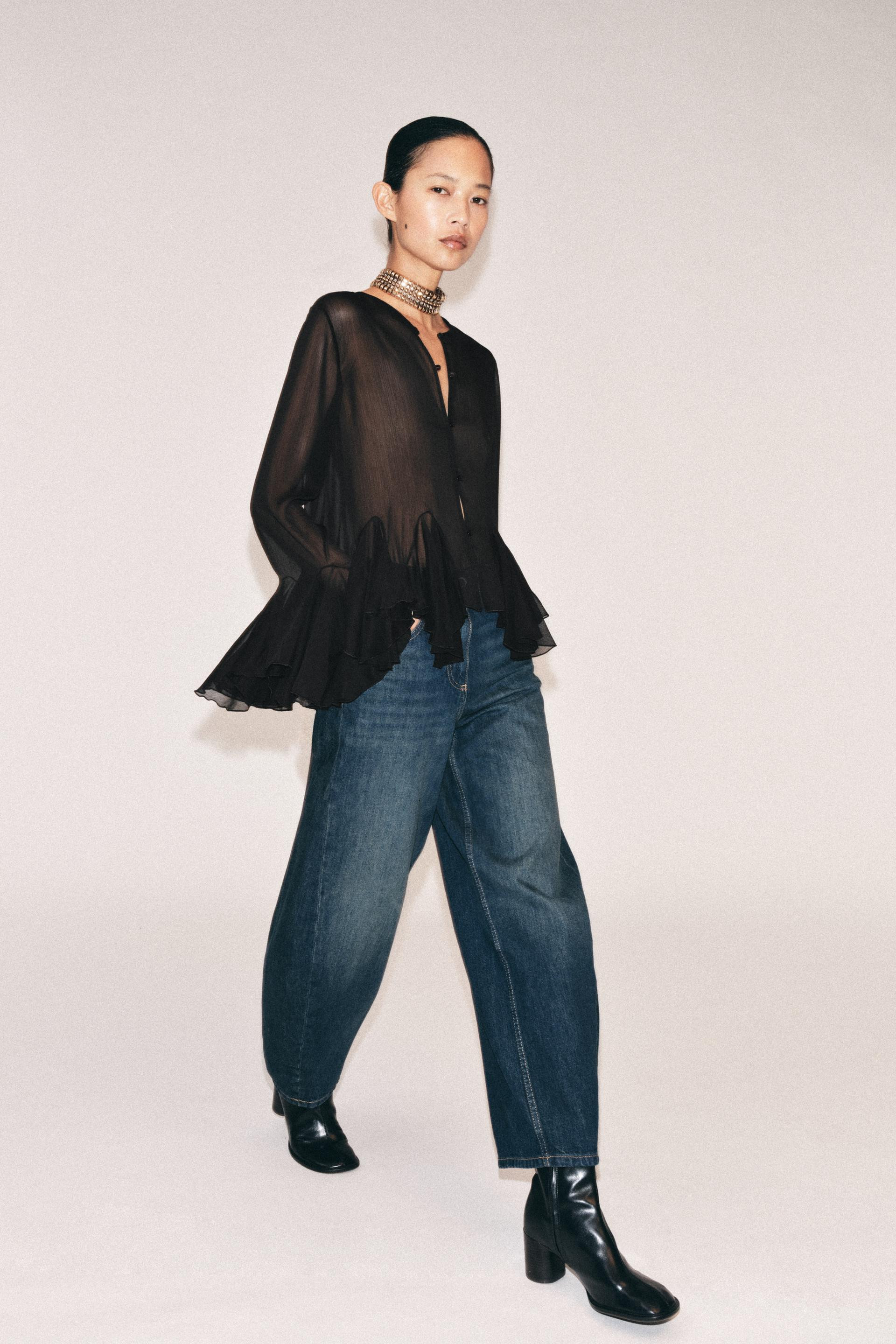 Zara - Zw Collection Flowy Ruffle Shirt - Black - S - Woman | Zara US