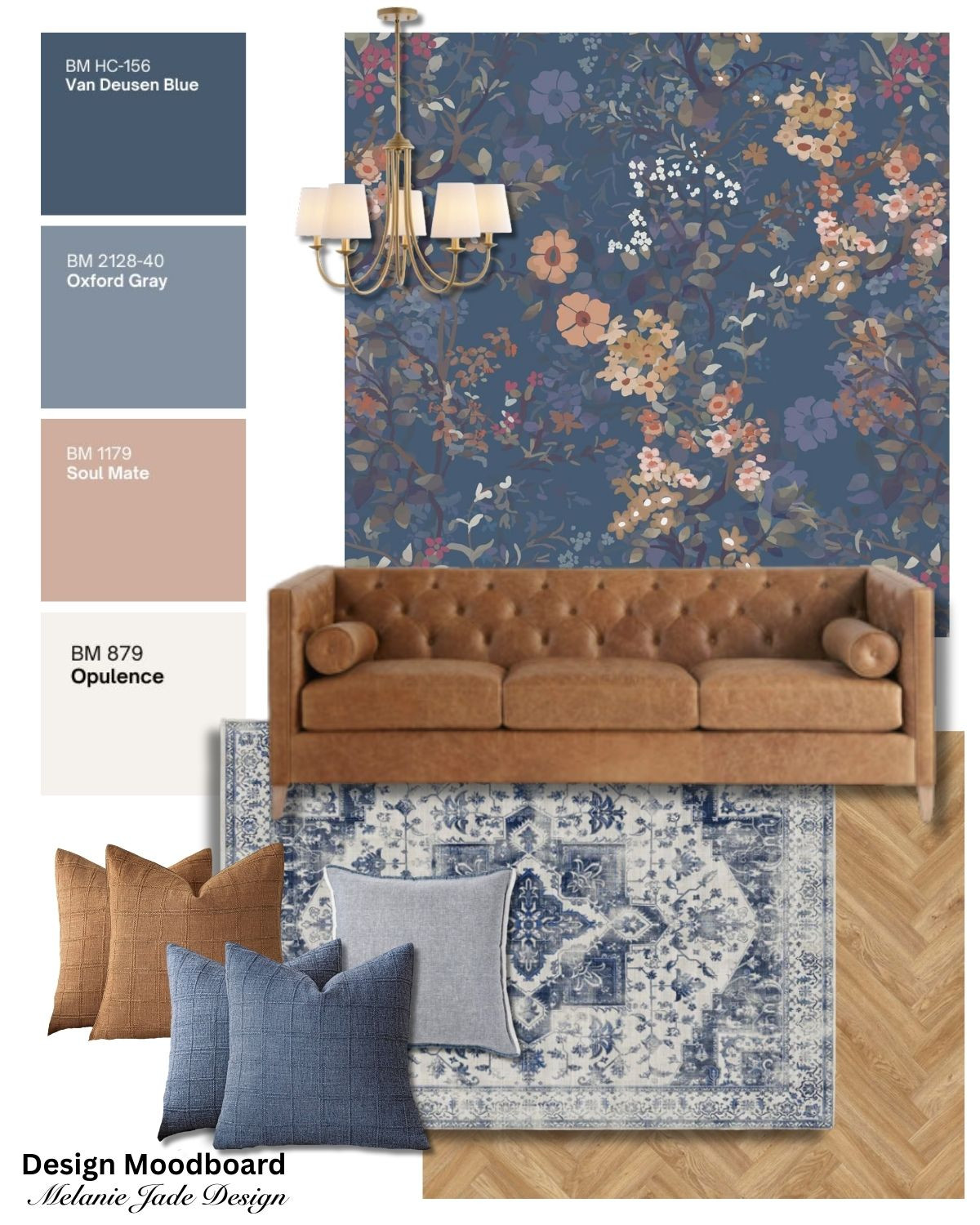 Pink and blue living room idea with a tan leather and a floral wallpaper which would look fabulous behind the sofa.  

 #LTKhome #LTKstyletip