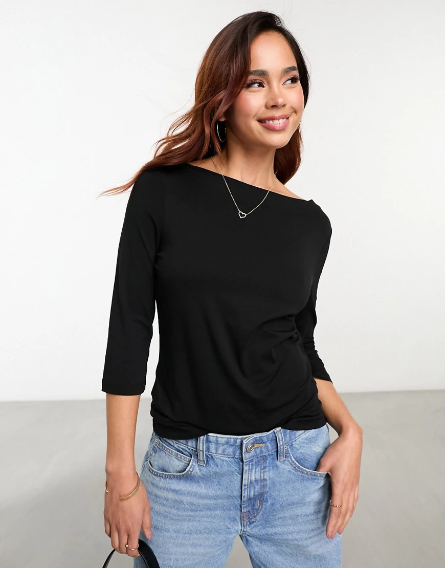 Vero Moda three quarter length sleeve jersey top in black | ASOS (Global)