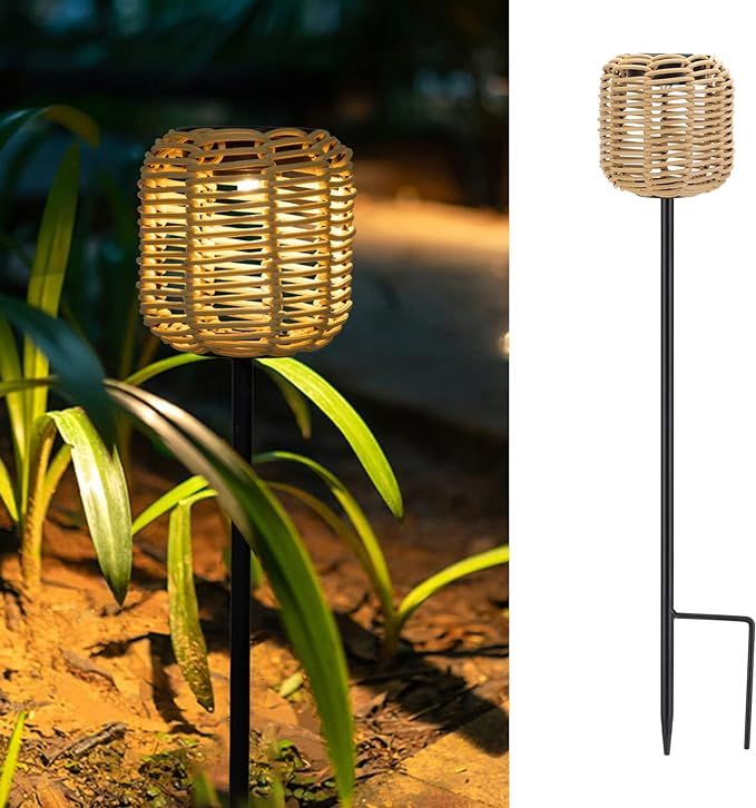 Livinlarge Solar Pathway Lights Outdoor Handmade Bamboo Weaving Garden Lights Waterproof Lighting... | Amazon (US)