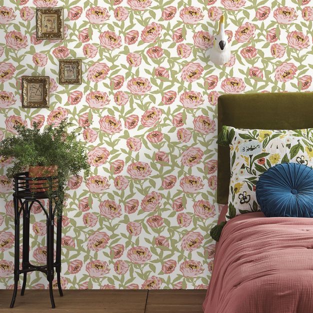 Floral Peel &#38; Stick Wallpaper Green/Pink - Opalhouse&#8482; | Target