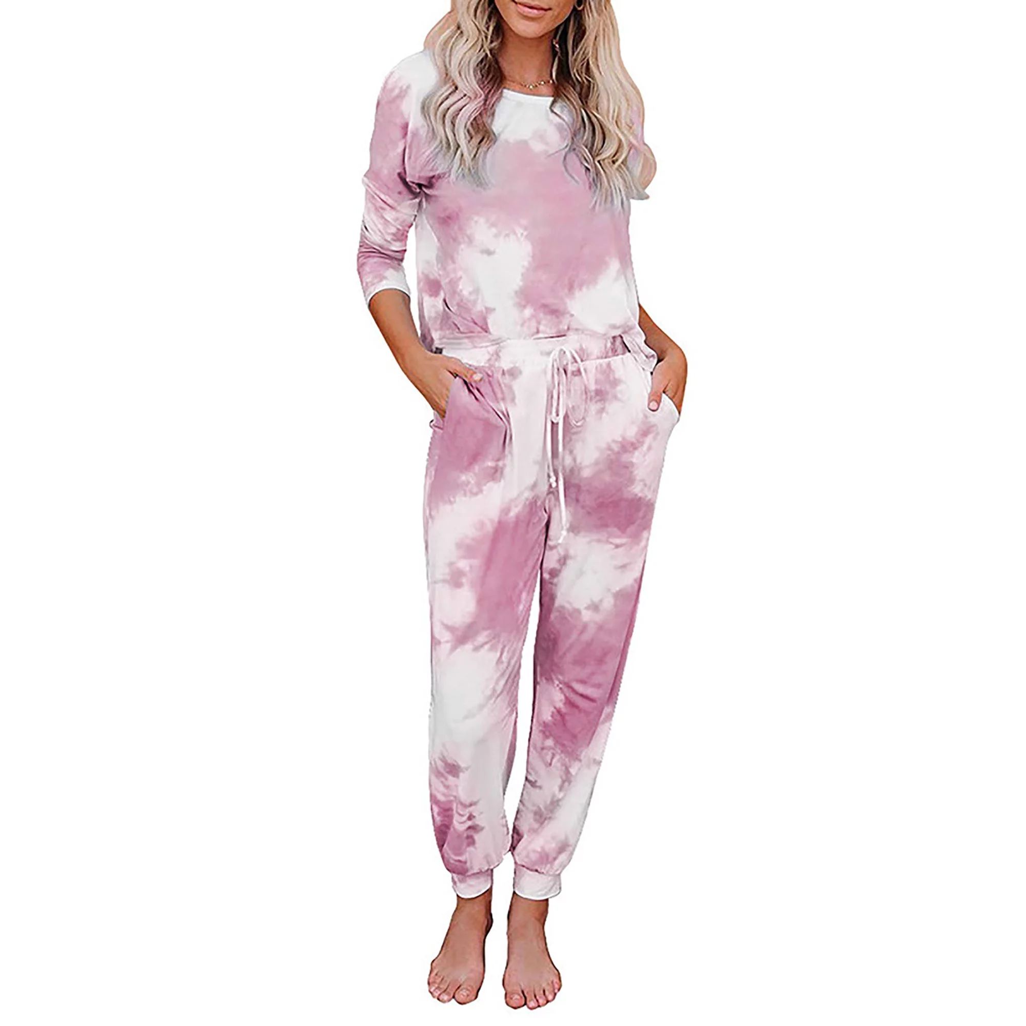Selfieee - Selfieee Women's Tie Dye Loungewear Pajama Sets Pullover Tops Sweatsuits Tracksuit Set... | Walmart (US)