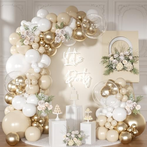 NUTTYBASH White and Gold Balloon Arch Kit, Metallic Gold and Sand White Balloon Garland Kit for Wedding Birthday Baby Shower Gender Reveal Bridal Decorations | Amazon (US)