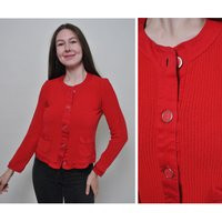 90's Minimalist Cardigan, Vintage Red Button Up Shirt - Medium Size Casual Fitted Tiny Sweater For Every Day Outfit Stretchy Top, Size M | Etsy (US)