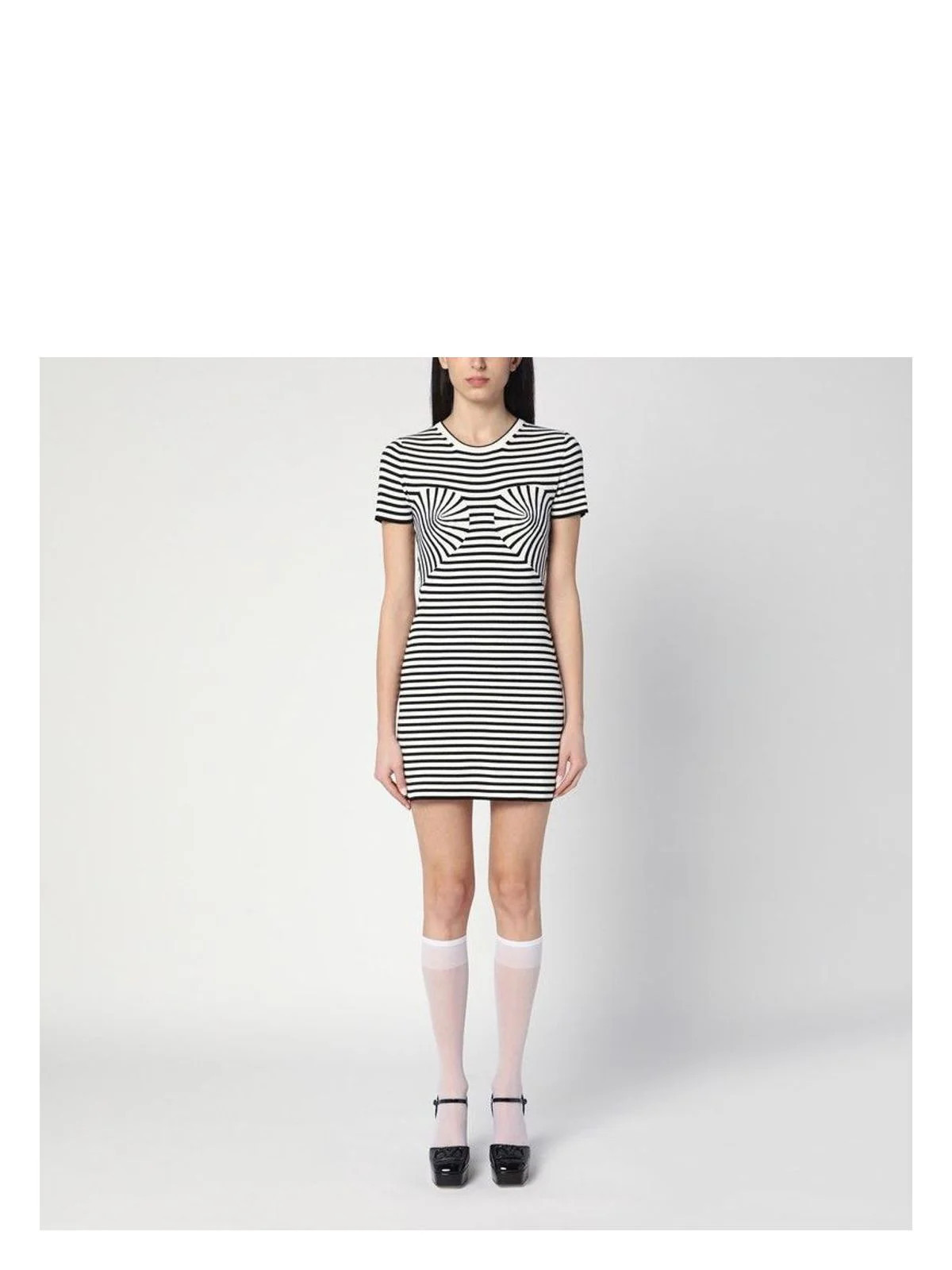 Marc Jacobs Women's Black/white Striped Ribbed Mini Dress in Metal | Size XS | 2S5RDR003K14VI | LOZURI