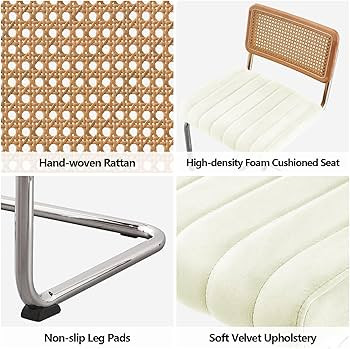 Counter Height Bar Stools Set of 3, 26" Rattan Counter Stool Velvet Upholstered Barstool with Can... | Amazon (US)