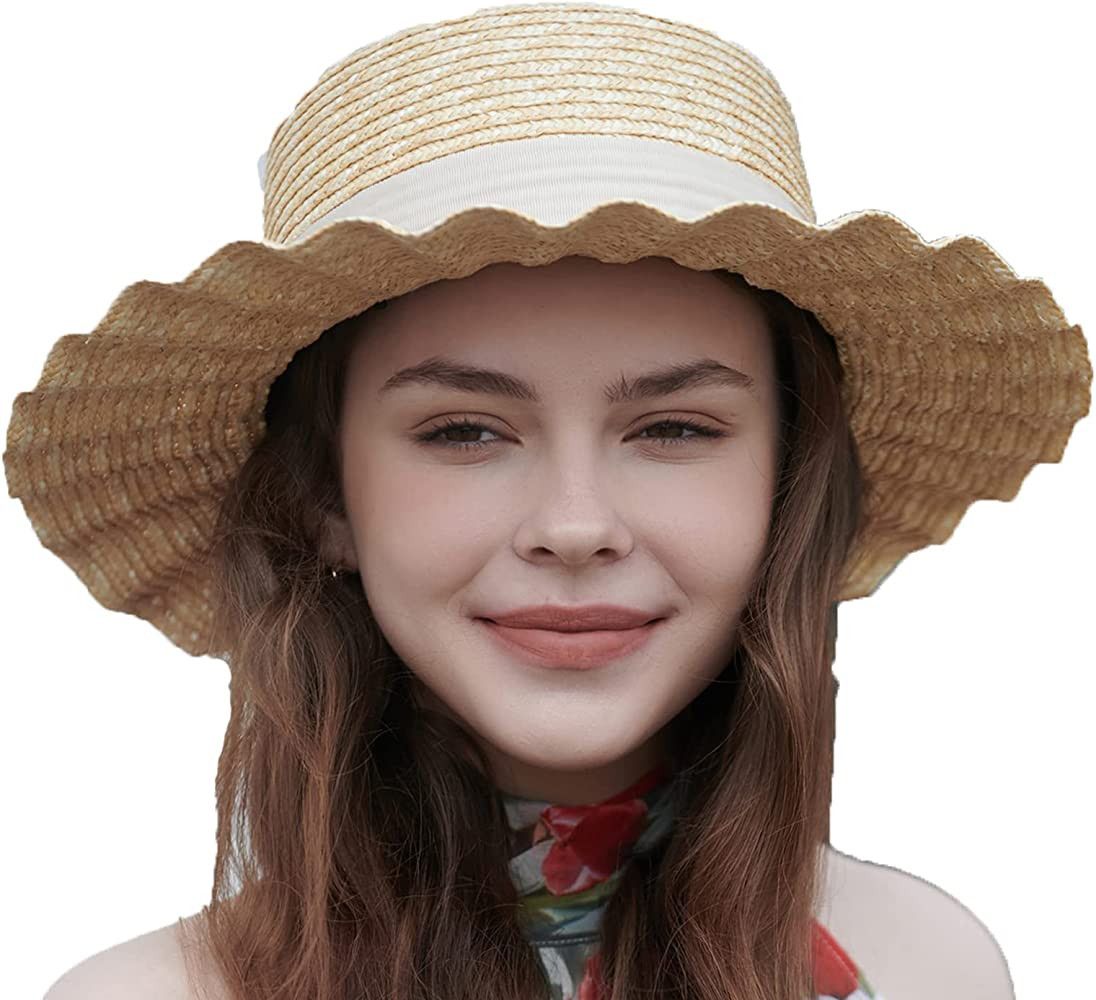 LEAJOURNO Womens Straw Panama Sun Hat Boater Summer Beach Hat, Amazon Straw Hat, Amazon Prime Deal | Amazon (US)
