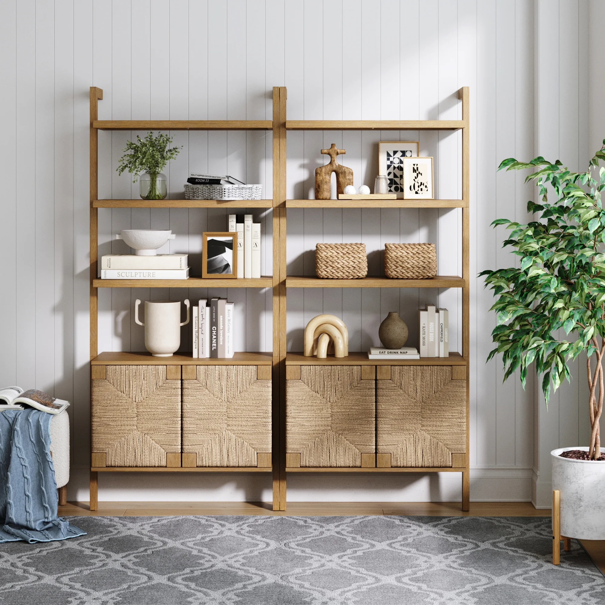 Boho Seagrass & Wood Bookshelf Set of 2 | Nathan James