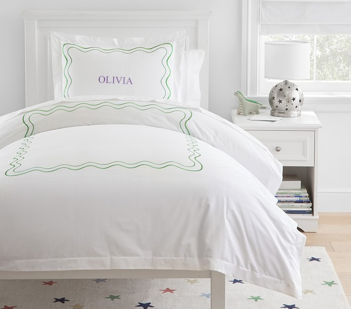Embroidered Scalloped Organic Duvet Cover & Shams | Pottery Barn Kids