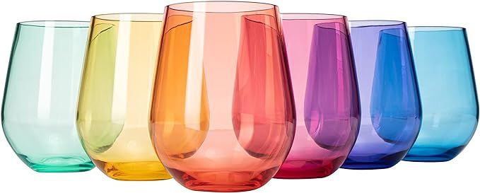 European Style Plastic Crystal Unbreakable Stemless Wine Glasses | Set of 6 | Acrylic Glasses Tri... | Amazon (US)