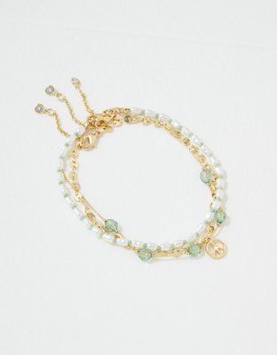 AEO Green Resin Peace Anklet 3-Pack | American Eagle Outfitters (US & CA)