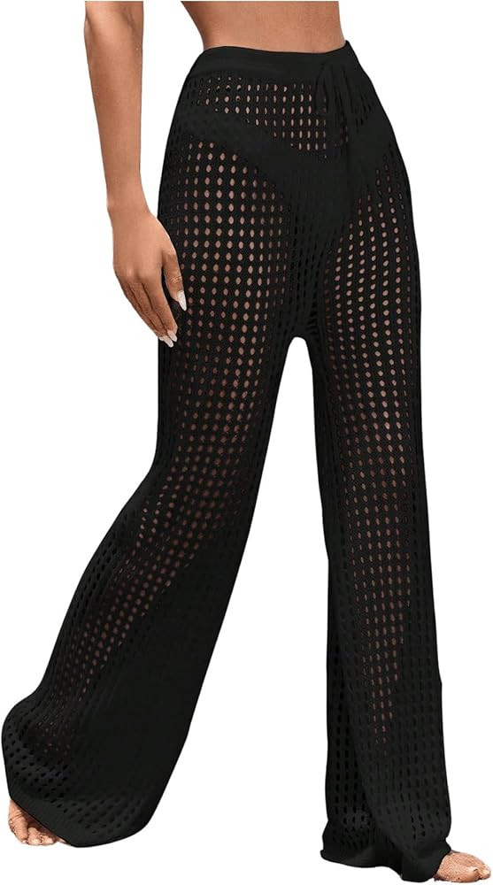 GORGLITTER Women's Crochet Cover Up Pants Hollow Out Elastic Waist Beach Pants | Amazon (US)