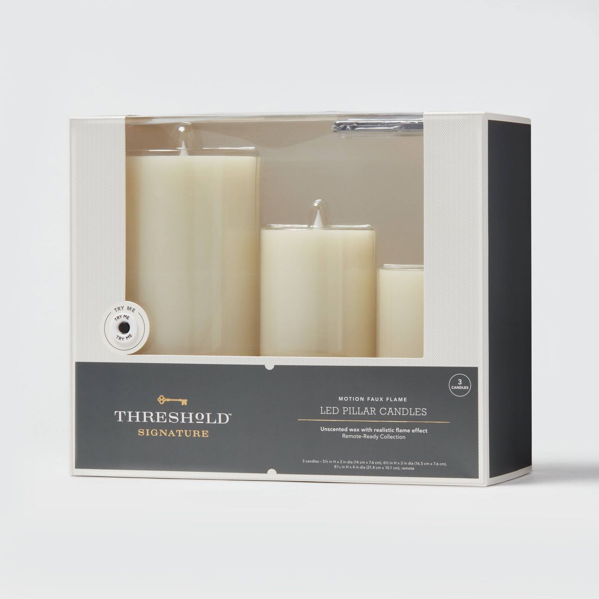 3pk LED Candles Cream - Threshold™: Paraffin Wax, Pillar Style, Indoor/Outdoor Use, Requires AA... | Target