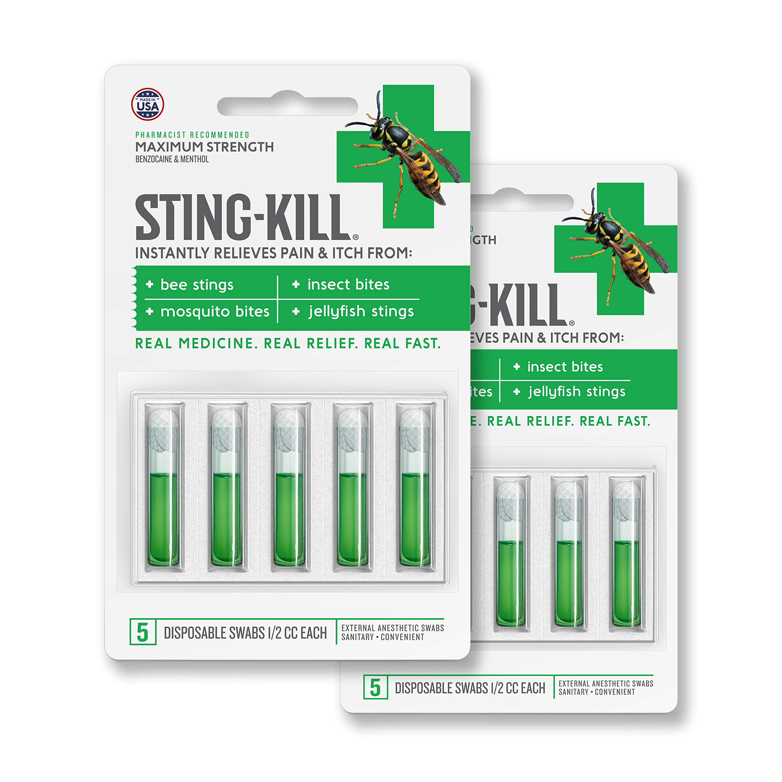 Sting-Kill First Aid Anesthetic Swabs, Instant Pain + Itch Relief From Bee Stings and Bug Bites, 5-c | Amazon (US)