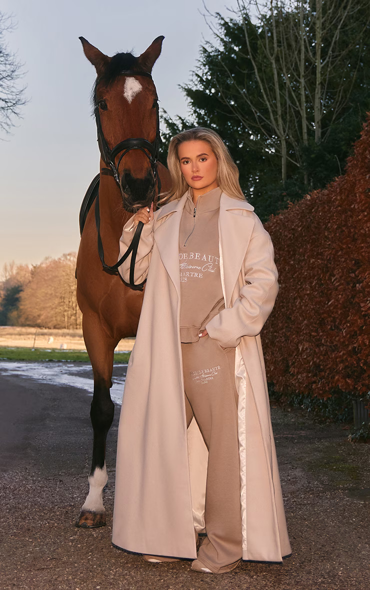 Camel Wool Look Structured Shoulder Coat | PrettyLittleThing US