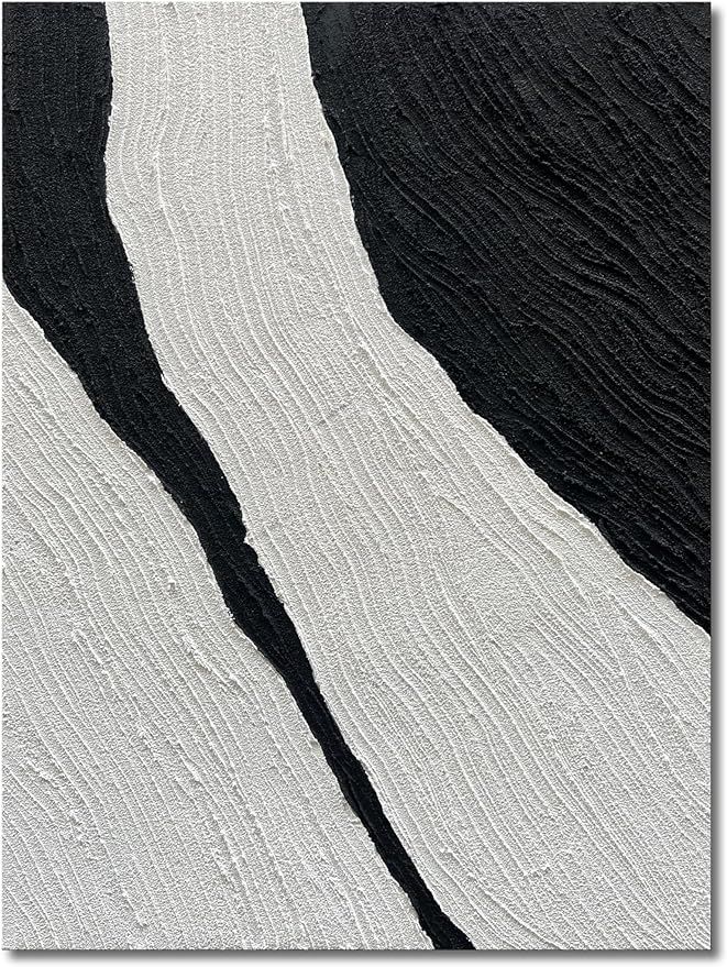 NANKAI Hand-Painted Contemporary Minimalist Black and White Texture art Oil Painting 40x28 Inch A... | Amazon (US)
