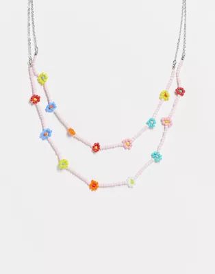 Pieces multirow floral beaded necklace | ASOS (Global)