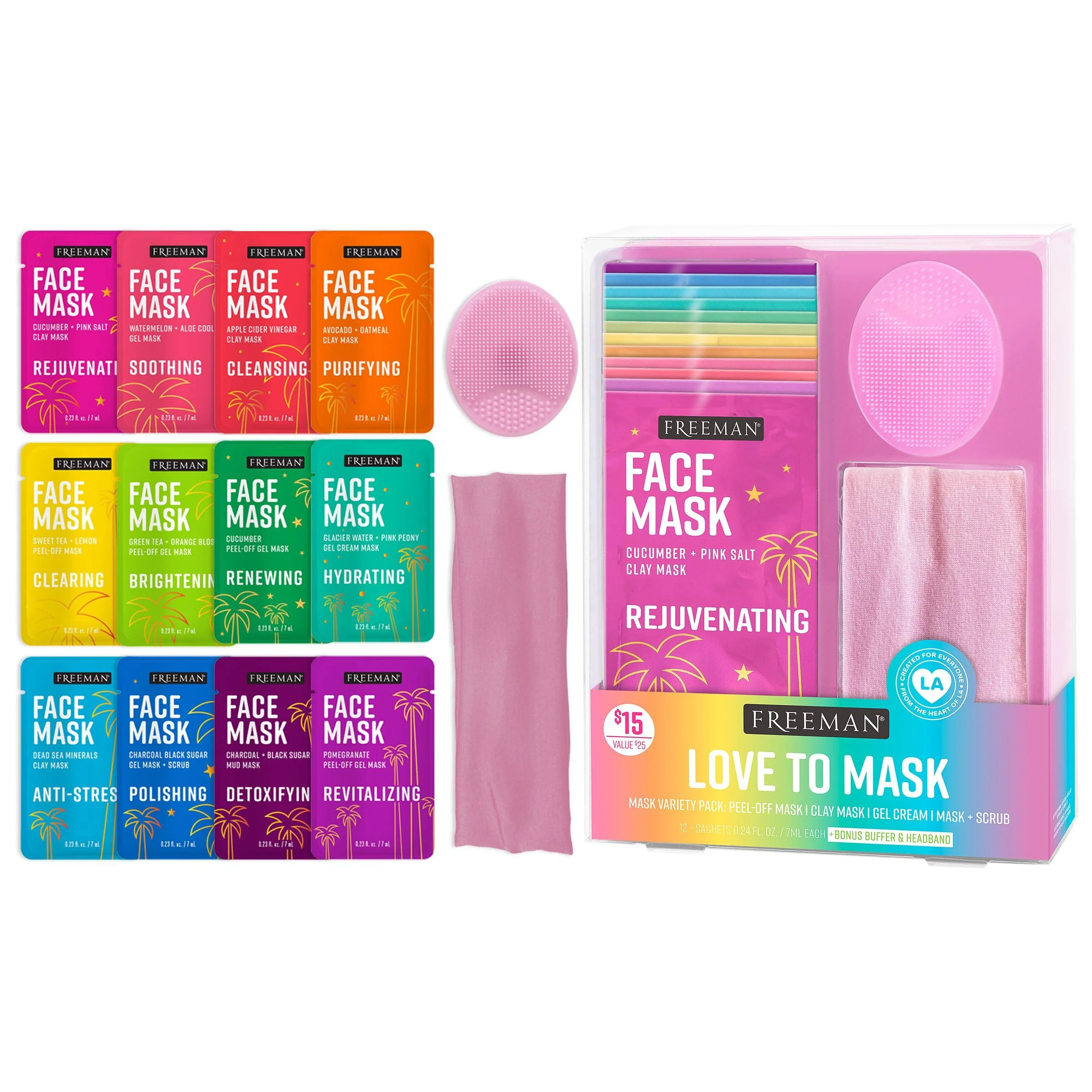 Freeman Facial Love To Mask 14 Piece Variety Pack: Oil Absorbing Clay, Detoxifying Charcoal, Clea... | Walmart (US)