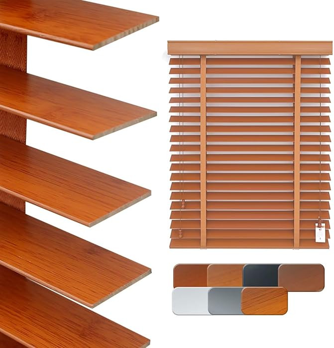 2” Slats Blackout Wood Blinds for Indoor Windows, Cordless Light Blocking Blinds, Easy Install ... | Amazon (US)