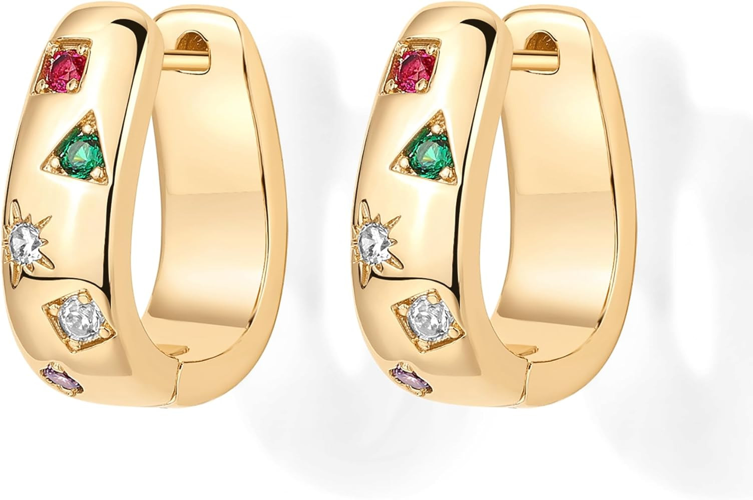 PAVOI 14K Gold Plated 925 Sterling Silver Posts Chunky Huggie Earrings for Women | Multi-Colored ... | Amazon (US)