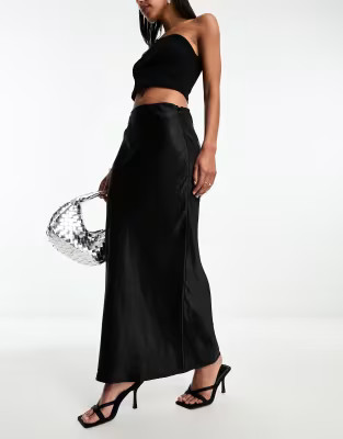 4th & Reckless satin maxi skirt in black | ASOS (Global)