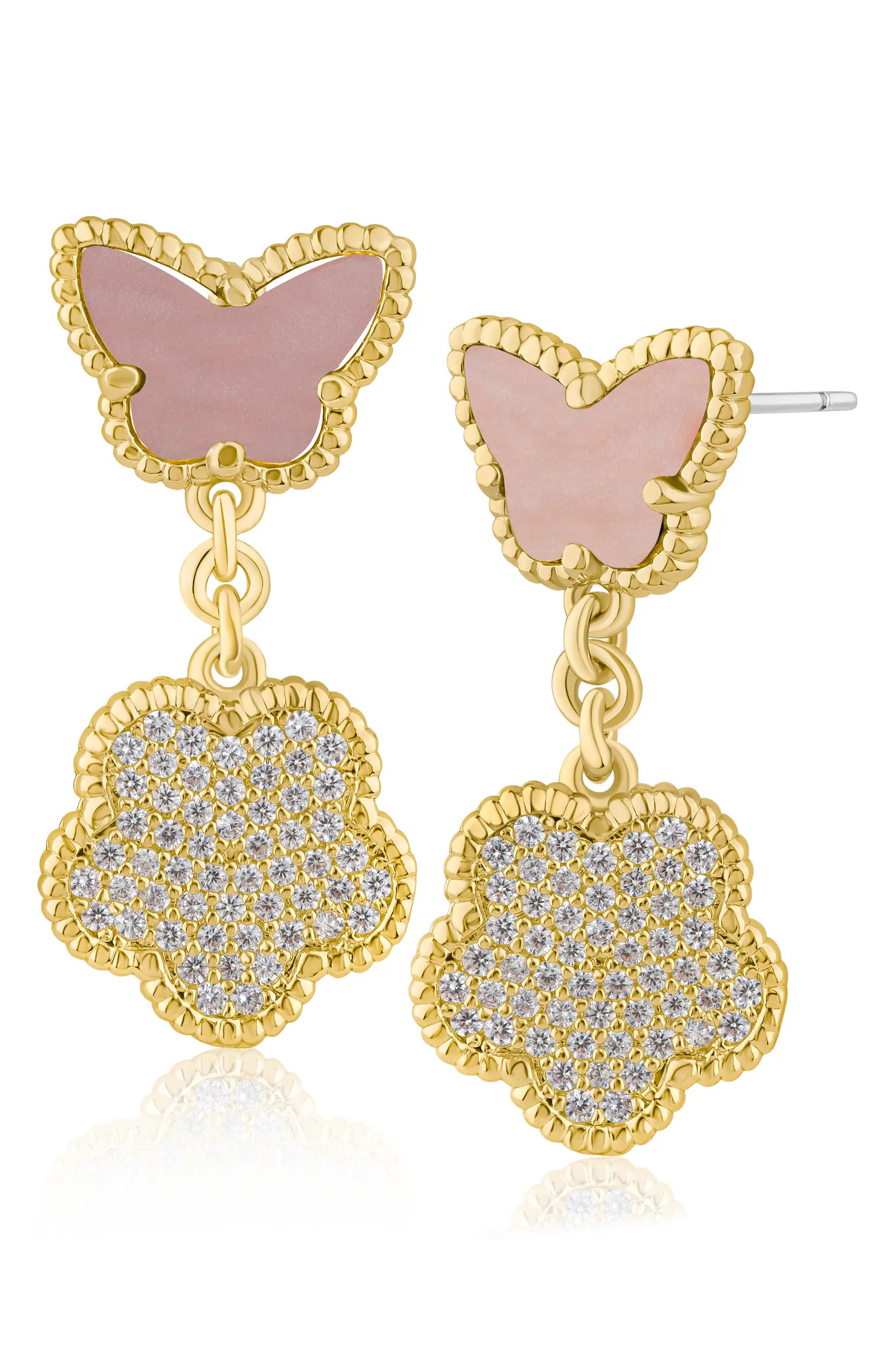 CZ by Kenneth Jay Lane CZ Pavé Butterfly & Clover Flex Drop Earrings | Nordstromrack | Nordstrom Rack