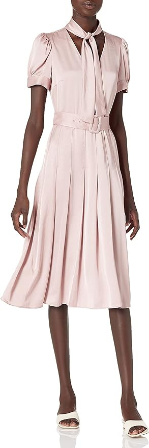 Karl Lagerfeld Paris Dresses Women's Satin Crepe Tie Neck Midi | Amazon (US)