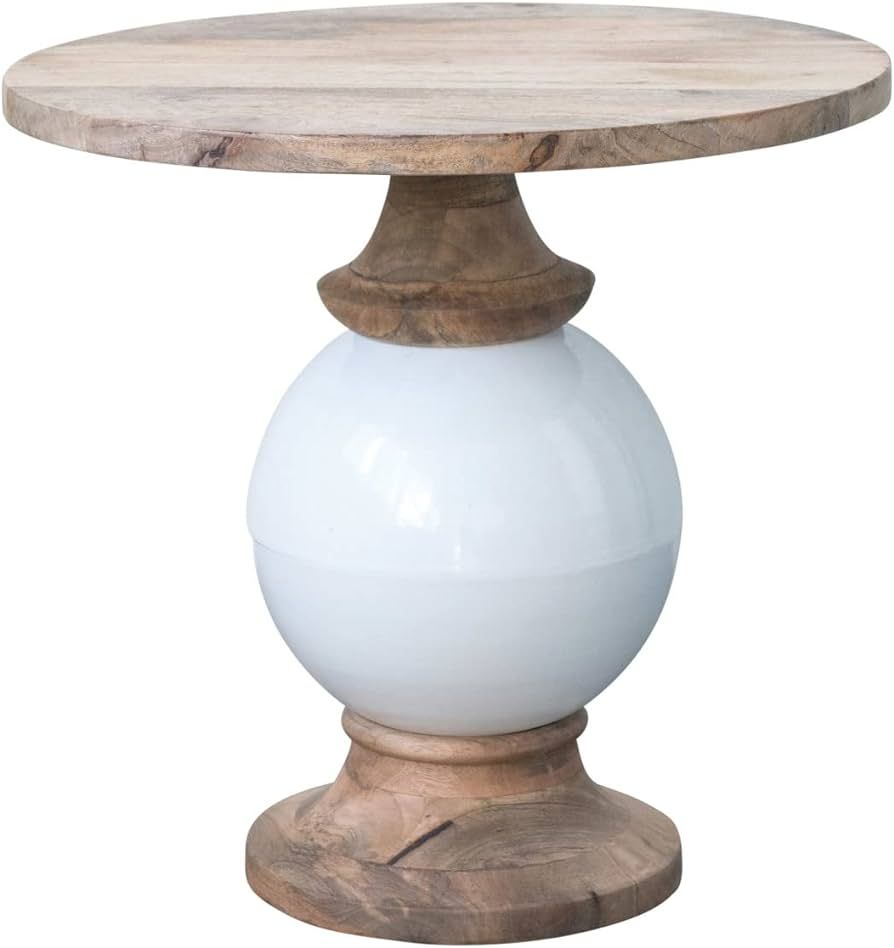 Creative Co-Op Mango Wood and Metal Round Pedestal Table, White | Amazon (US)