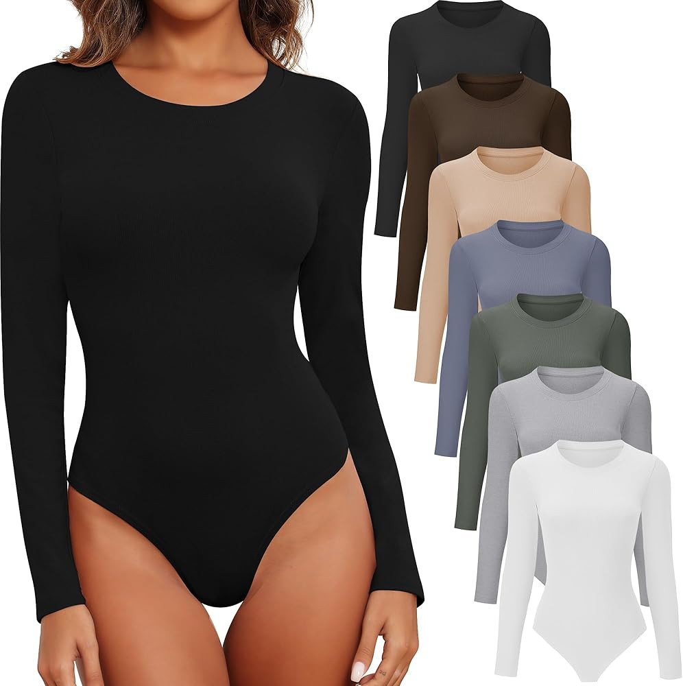 BALENNZ Womens Long Sleeve Bodysuit Round Neck Bodysuit Shirts for Women Crew Neck Body Suits Top... | Amazon (US)