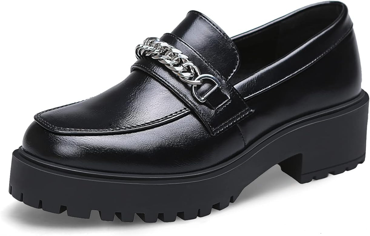 YETIER Platform Womens Loafer Leather Slip-ons Round Toe Chunky Loafer Shoes Penny Casual Fashion... | Amazon (US)
