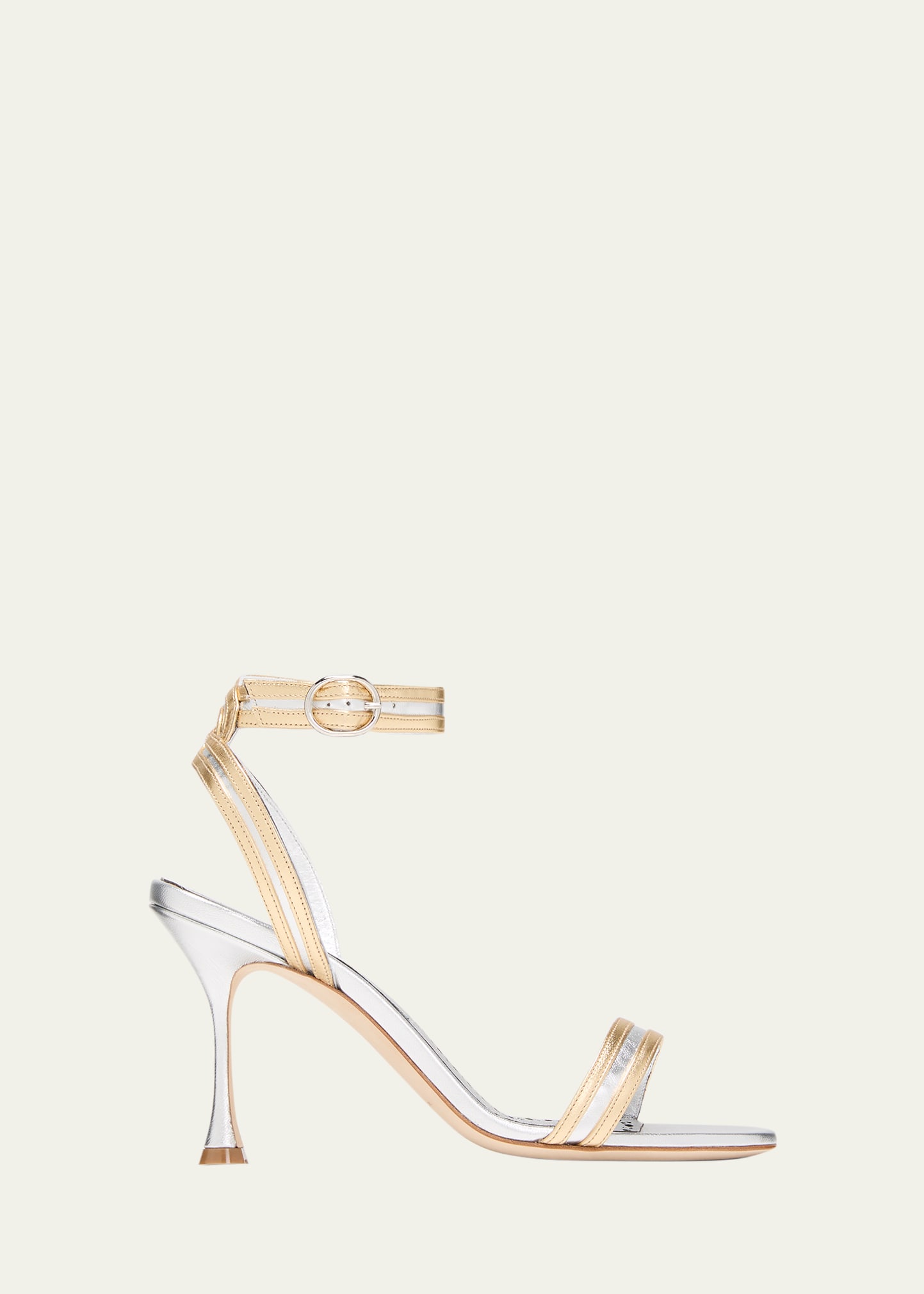 Manolo Blahnik Chongasa Bicolor Metallic Ankle-Strap Sandals | Bergdorf Goodman