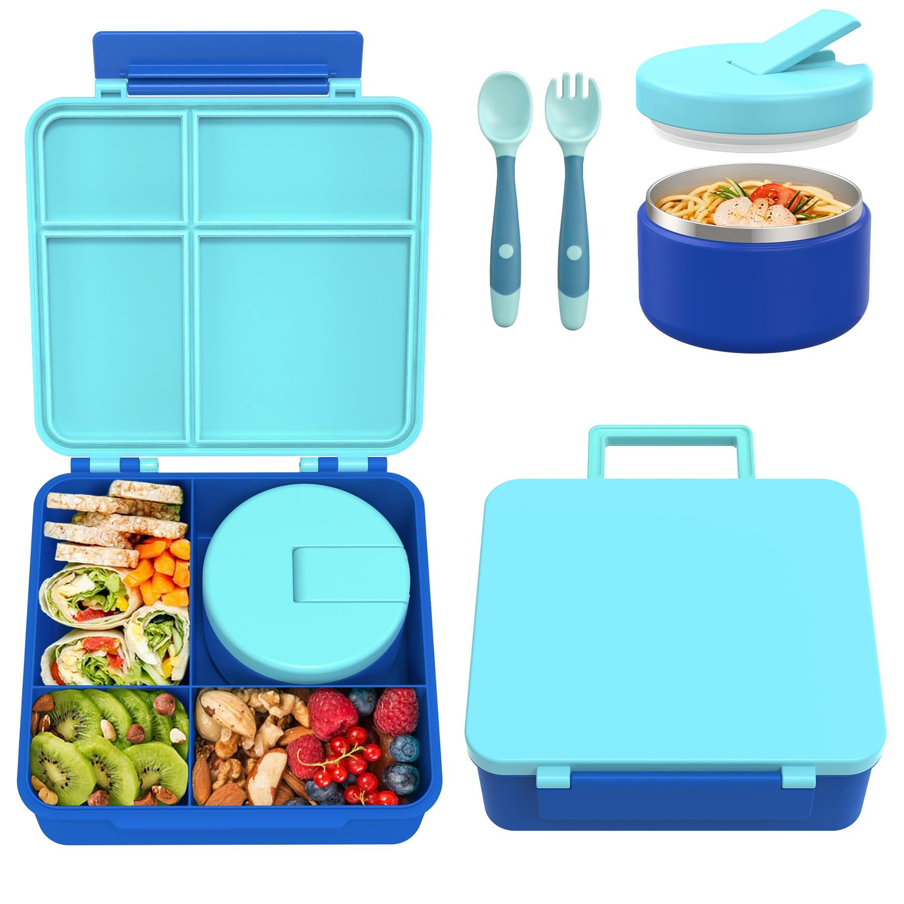 Bento Lunch Box with 8oz Soup Thermo, Kids Leakproof Lunch Food Containers with 4 Compartment, Ki... | Amazon (US)