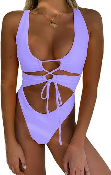 CHYRII Women's Sexy Cutout Lace Up Backless High Cut One Piece Swimsuit Monokini | Amazon (US)