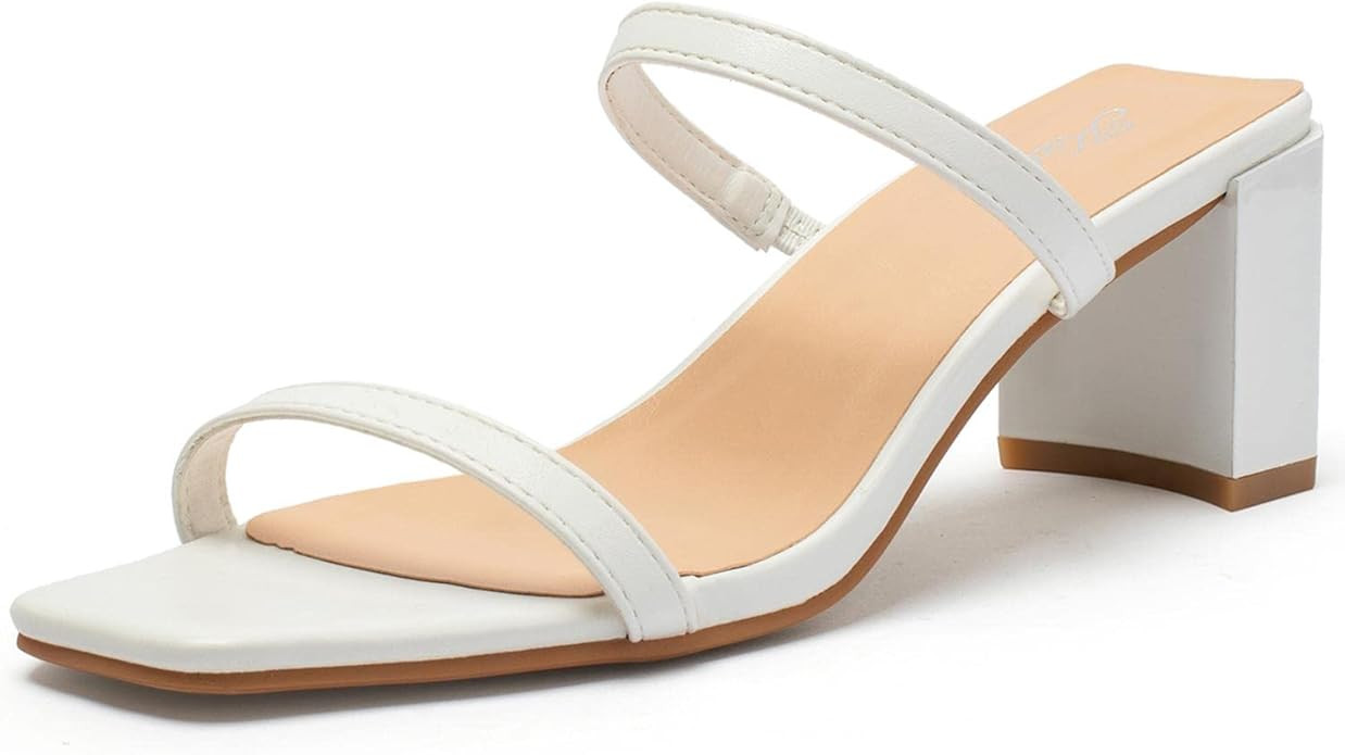 Katliu Women's Braided Heeled Mules Square Toe Block Heel Sandals Two Strap Heeled Slide Sandals | Amazon (US)