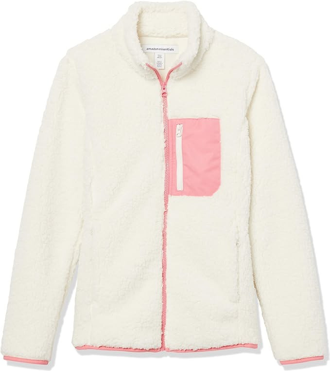 Amazon Essentials Women's Sherpa Long-Sleeve Mock Neck Full-Zip Jacket with Woven Trim | Amazon (US)