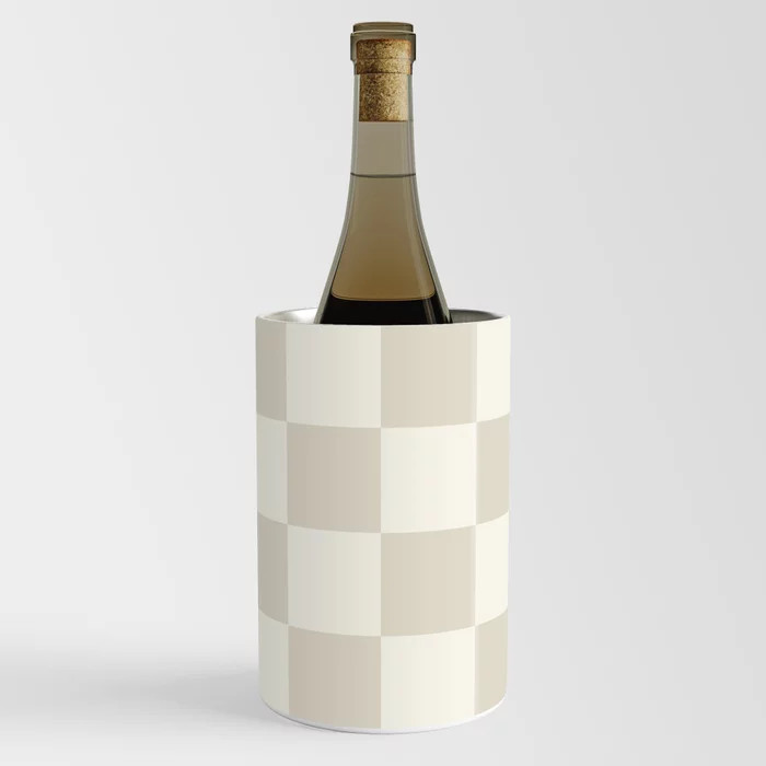 Checkerboard Check Checkered Pattern in Mushroom Beige and Cream Wine Chiller by Kierkegaard Desi... | Society6