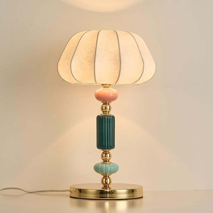 Modern White Fabric Table Lamp Plug in Metal Base Desk Light with Plug Cord Switch for Bedroom Be... | Amazon (US)