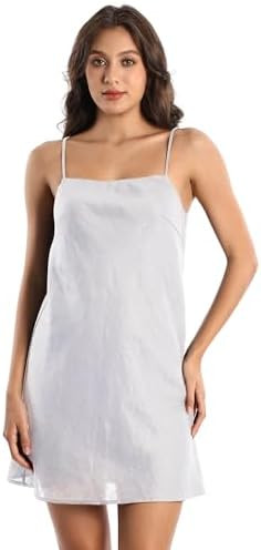 Women's Pure Linen Summer Sleeveless Spaghetti Strap Mini Dress with Lining | Amazon (US)
