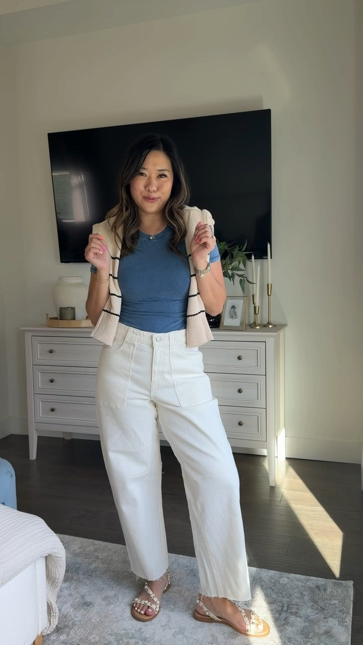Walmart new arrivals // casual summer outfit // affordable fashion // white denim 

Blue Tee: Medium
Barrel Jeans: 6

#LTKPetite #LTKSeasonal #LTKootd