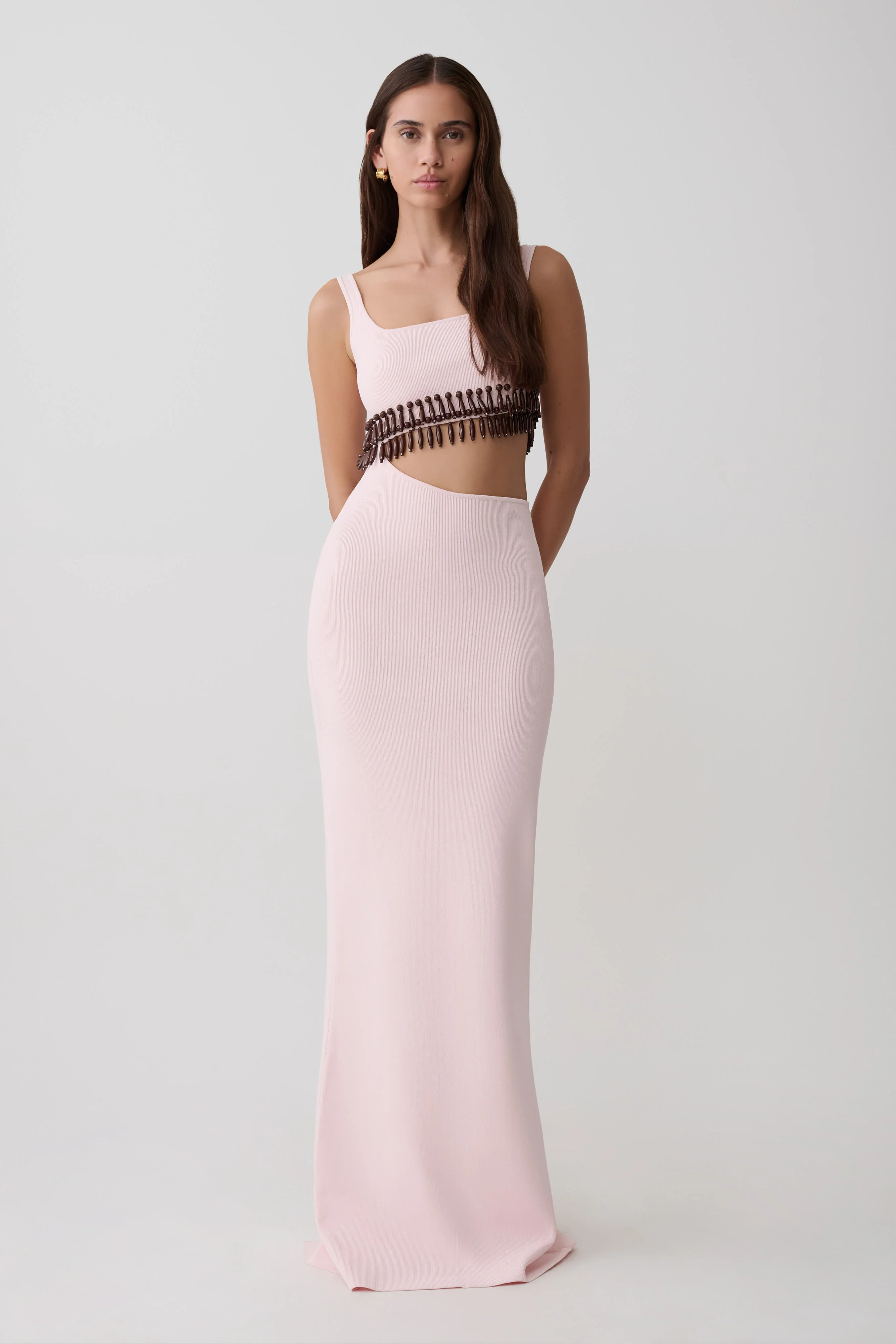 Ruvic Knit Maxi Beaded Dress - Baby Pink | Meshki (APAC)