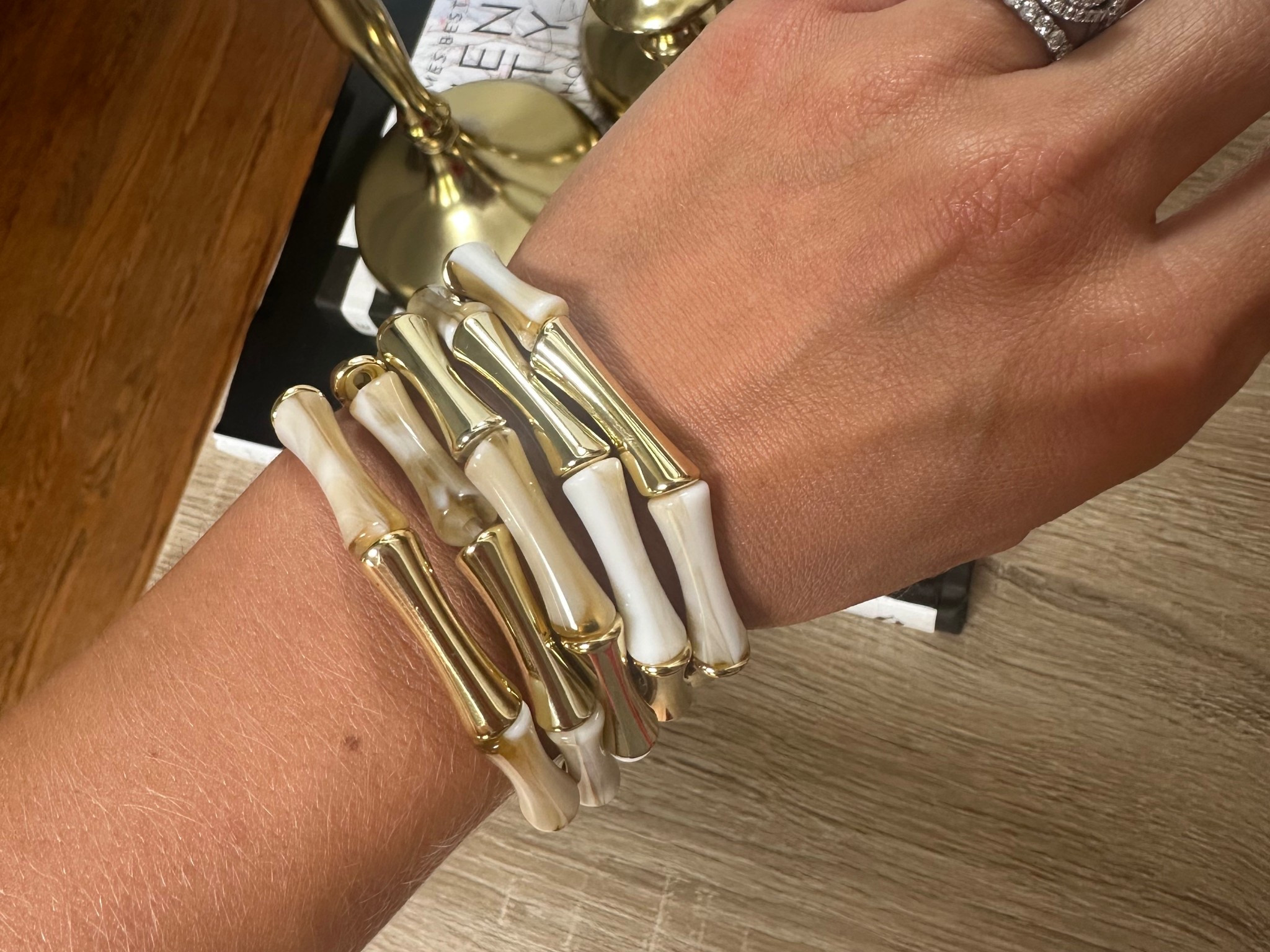 Cutest 5 pack bracelet stack from Amazon! Love the gold and cream tones and they are stretchy! 

#LTKStyleTip #LTKSaleAlert #LTKFindsUnder50