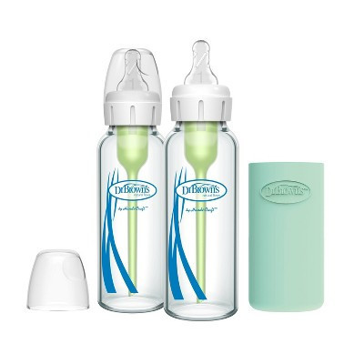 Dr. Brown's 8oz Anti-Colic Options+ Narrow Glass Baby Bottle with Level 1 Slow Flow Nipple & Silicone Sleeve - 2pk | Target