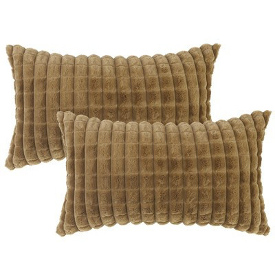 Unique Bargains Checkered Faux Fur Plush Fuzzy Cozy Pillowcases 2 Pcs Light Brown 12" x 20" | Target