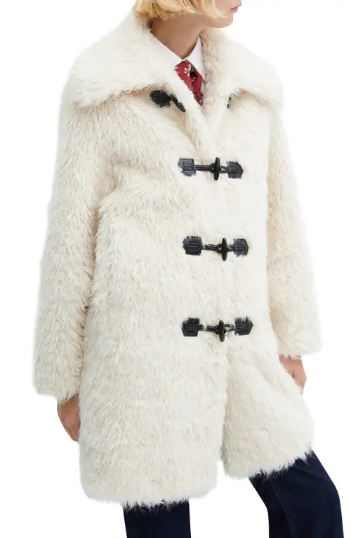 MANGO Faux Fur Toggle Coat in White at Nordstrom, Size Small | Nordstrom