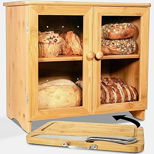 LuvURkitchen Large Bread Box for Kitchen countertop, Cutting Board, and Stainless Steel Bread Knife. | Amazon (US)