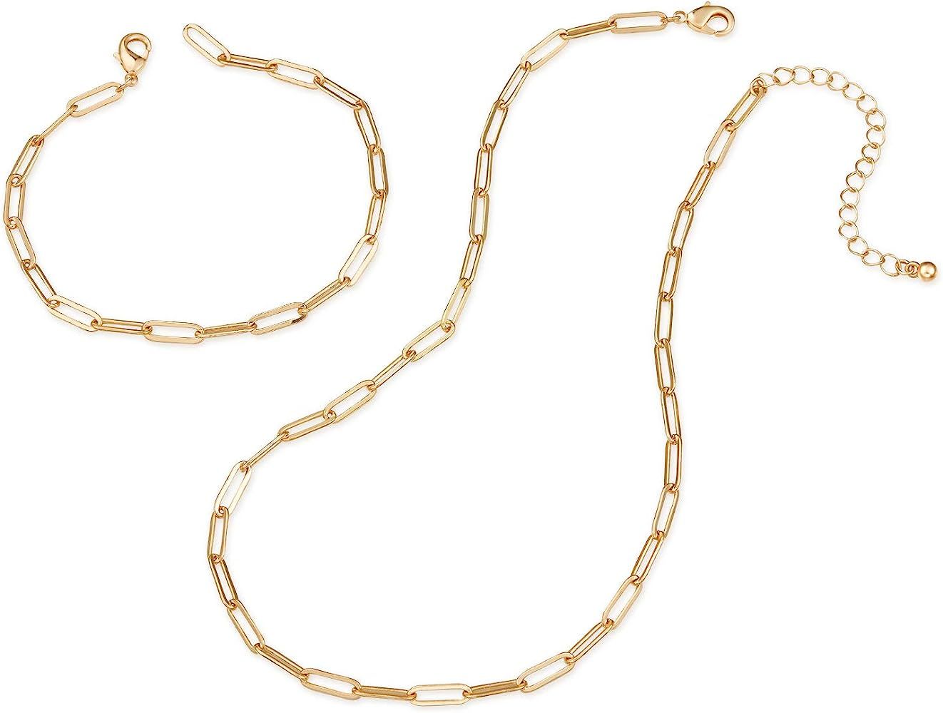 Gold Chain Necklace and Bracelet for Women Ladies Dainty and Chunky Chain Link Paperclip Jewelry ... | Amazon (US)