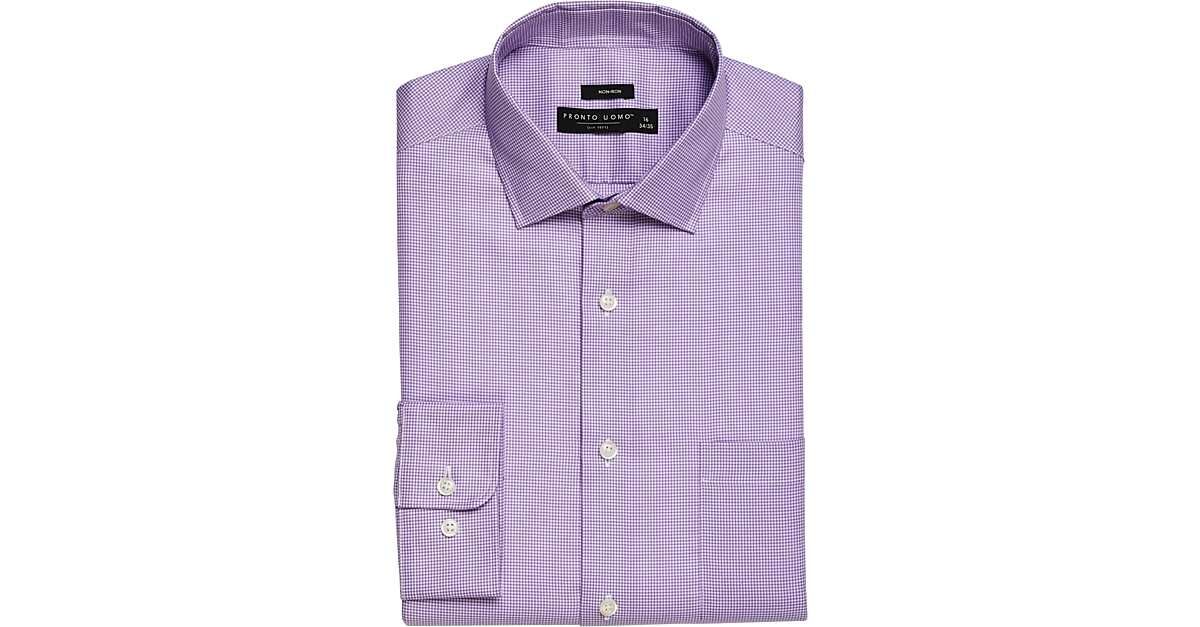 Pronto Uomo Modern Fit Dress Shirt, Lavender Mini Houndstooth | The Men's Wearhouse