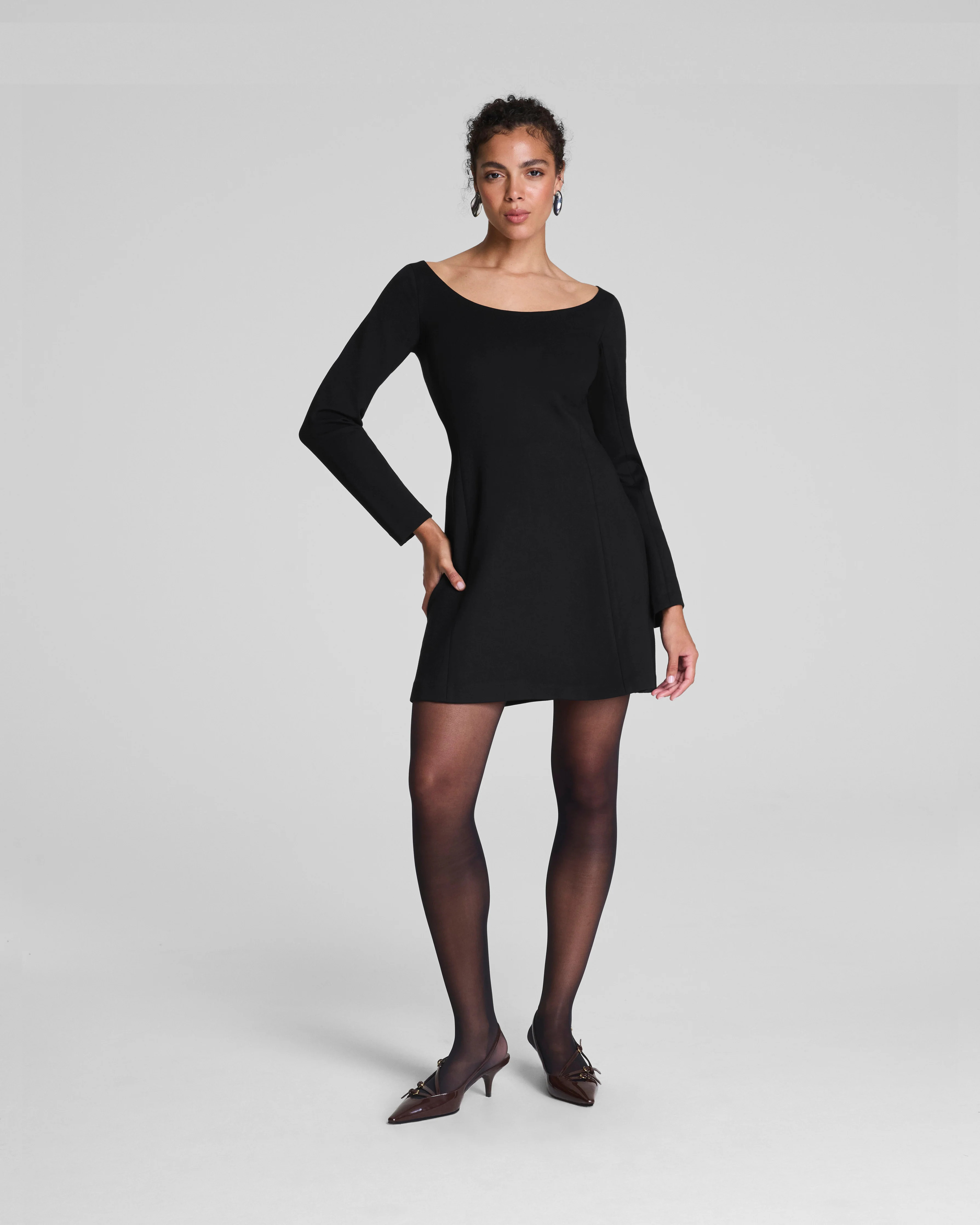 Spanx Women's Ponte Long Sleeve Mini Dress in Black Top | Spanx